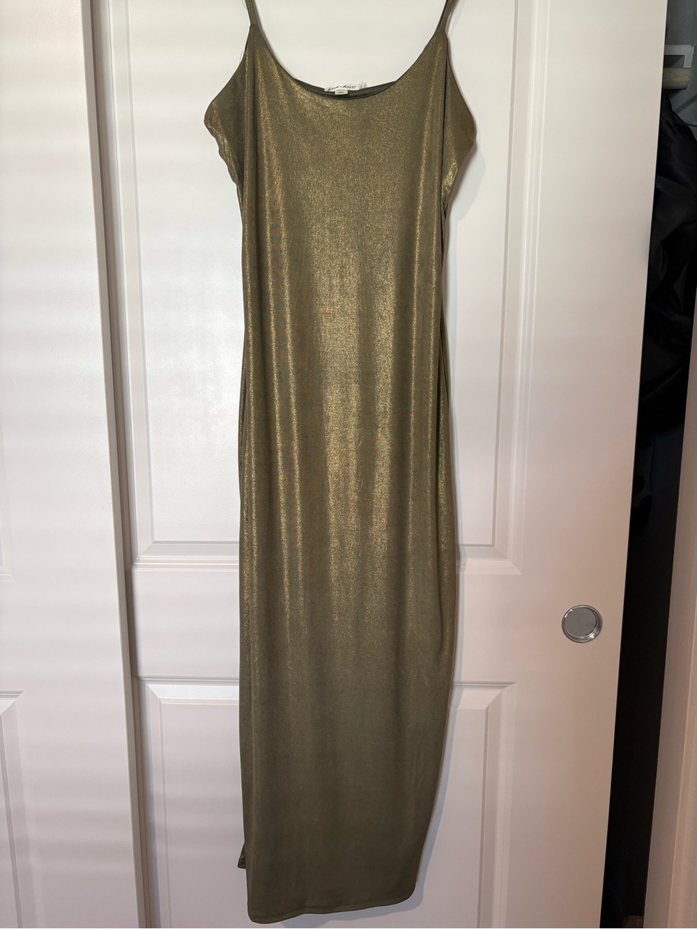 Derek Heart Metallic Olive Slip Maxi Dress